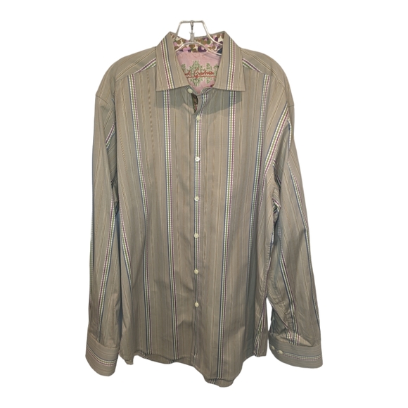 Robert Graham Beige Multicolor Check Stripe Shirt Button Front Cuff Size XL - Picture 2 of 11